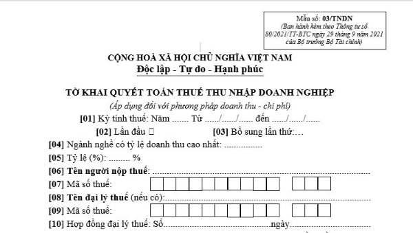 Mục khai thông tin cơ bản của doanh nghiệp trong tờ khai quyết toán thuế TNDN