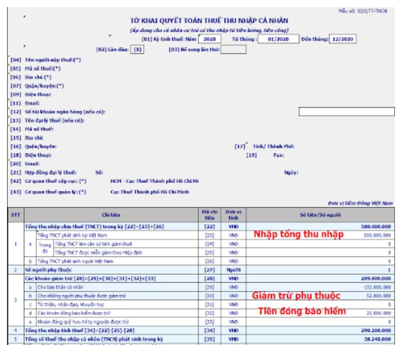 Tờ khai quyết toán thuế TNCN đã nộp