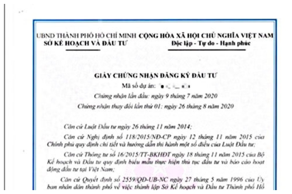 Giấy chứng nhận đăng ký đầu tư