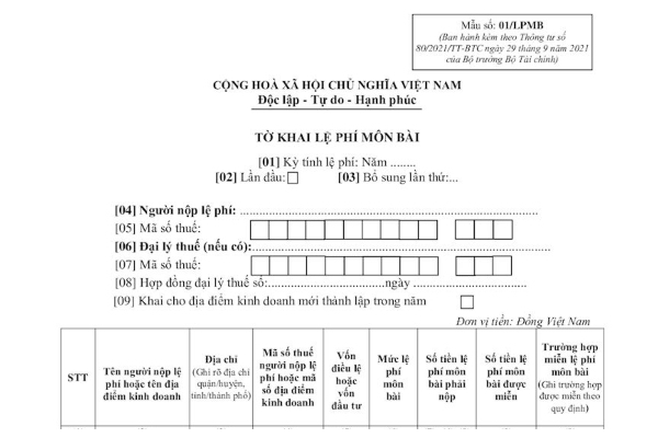 Thời hạn nộp tờ khai thuế môn bài trước ngày 30/01 của năm tiếp theo