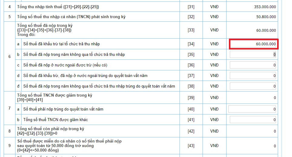 Số thuế đã nộp và các khoản trừ