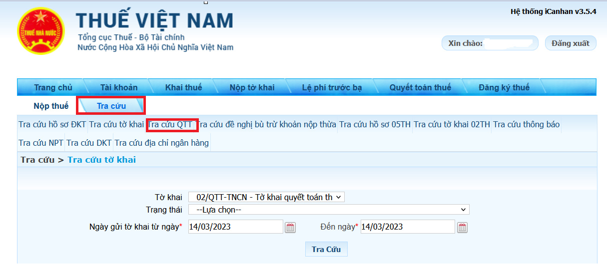 Cách tra cứu tờ khai quyết toán thuế điện tử